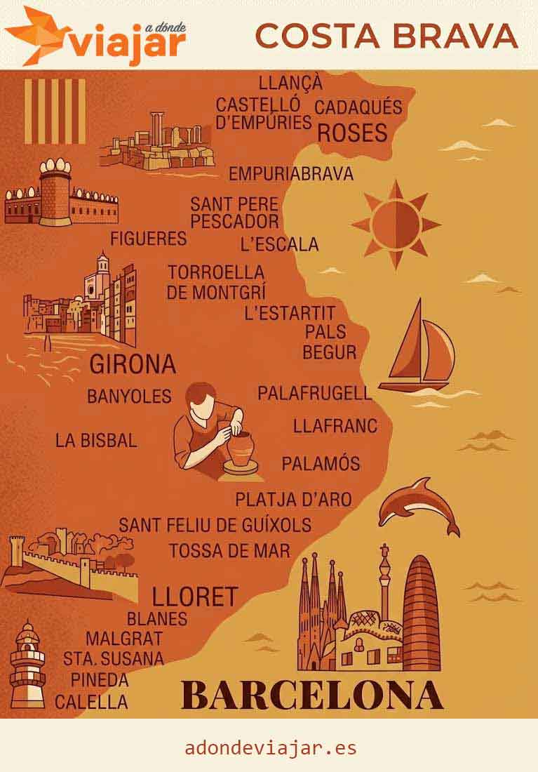 Guía para viajar a la Costa Brava: qué ver y hacer Mapa Turistico Costra Brava Actual
